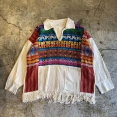 画像1: NATIVE PATTERN EMBROIDERY FRINGE DESIGN OVER SHIRT / Ladies L (1)