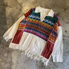 画像4: NATIVE PATTERN EMBROIDERY FRINGE DESIGN OVER SHIRT / Ladies L (4)