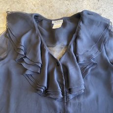 画像9: SHEER BLACK COLOR DESIGN FRILL BLOUSE / Ladies M (9)