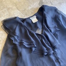 画像3: SHEER BLACK COLOR DESIGN FRILL BLOUSE / Ladies M (3)