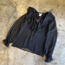 画像4: SHEER BLACK COLOR DESIGN FRILL BLOUSE / Ladies M (4)