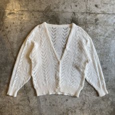 画像1: WHITE COLOR CROCHET DESIGN L/S CARDIGAN / Ladies M (1)