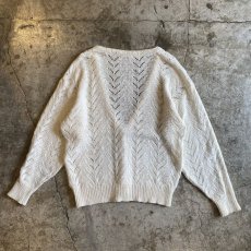 画像2: WHITE COLOR CROCHET DESIGN L/S CARDIGAN / Ladies M (2)