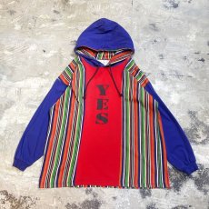 画像1: 90's MULTI STRIPE PATTERN SWITCHED HOODIE L/S TEE / Mens L / MADE IN USA (1)