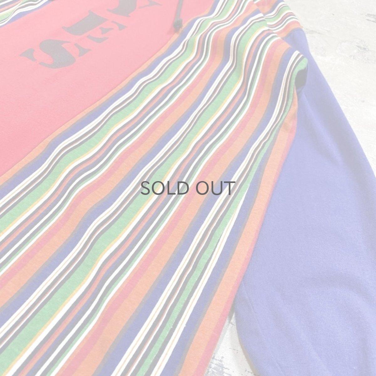 画像6: 90's MULTI STRIPE PATTERN SWITCHED HOODIE L/S TEE / Mens L / MADE IN USA (6)