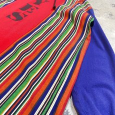 画像6: 90's MULTI STRIPE PATTERN SWITCHED HOODIE L/S TEE / Mens L / MADE IN USA (6)