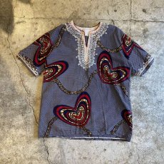 画像1: AFRICAN BATIK PATTERN EMBROIDERY DESIGN TOPS / Ladies M (1)