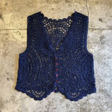 画像1: FLORAL PATTERN COLOR CROCHET DESIGN  VEST / Ladies M (1)