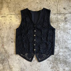 画像1: FRONT FLORAL PATTERN CROCHET DESIGN KNIT VEST / Ladies M (1)