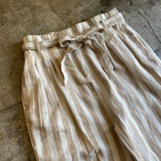 画像3: COTTON LINEN STRIPE PATTERN DESIGN HIGH WAIST PANTS / W29 (3)