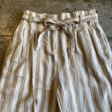 画像6: COTTON LINEN STRIPE PATTERN DESIGN HIGH WAIST PANTS / W29 (6)