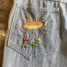 画像7: 70's VINTAGE EMBROIDERY WIDE FLARE BOTTOM DENIM PANTS / W27 (7)