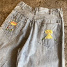 画像5: 70's VINTAGE EMBROIDERY WIDE FLARE BOTTOM DENIM PANTS / W27 (5)