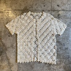 画像1: DECORATIVE CROCHET DESIGN S/S CARDIGAN / Ladies M (1)