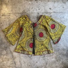 画像2: AFRICAN BATIK PATTERN BACK OPEN RIBBON WIDE SLEEVE DESIGN TOPS / Ladies M (2)