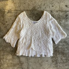 画像1: LAYERED DESIGN CROCHET COTTON KNIT S/S TOPS / Ladies M (1)