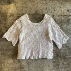 画像2: LAYERED DESIGN CROCHET COTTON KNIT S/S TOPS / Ladies M (2)