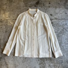 画像1: FRONT PLEATS DESIGN STAND COLLAR STRETCH L/S SHIRT / Ladies M (1)