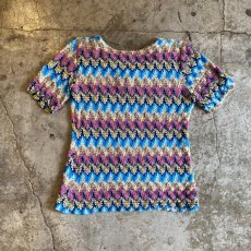 画像2: ALL OVER PATTERN MIX COLOR KNIT S/S TOPS / Ladies M  (2)