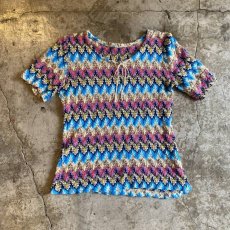 画像1: ALL OVER PATTERN MIX COLOR KNIT S/S TOPS / Ladies M  (1)