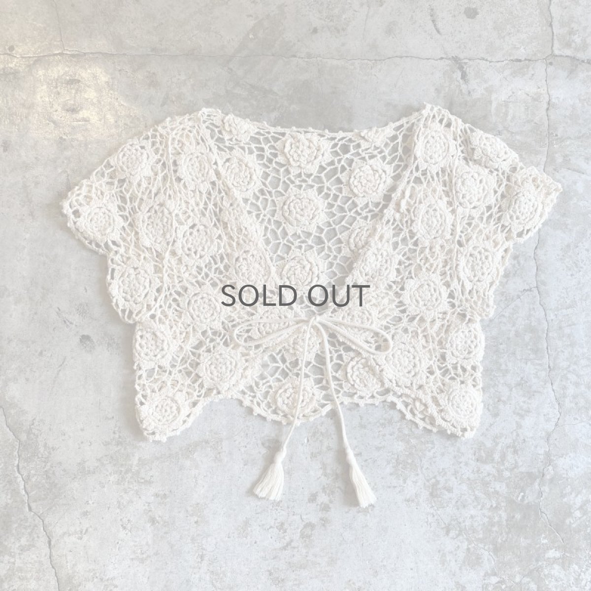 画像1: IVORY COLOR CROCHET SHORT DESIGN CARDIGAN / Ladies M (1)