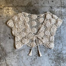 画像1: IVORY COLOR CROCHET SHORT DESIGN CARDIGAN / Ladies M (1)