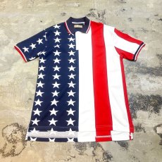 画像1: STARS & STRIPES PATTERN S/S POLO SHIRT / Mens M(XL) (1)