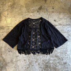 画像1: ALL OVER LACE PATTERN FRINGE DESIGN SHORT CARDIGAN / Ladies M (1)