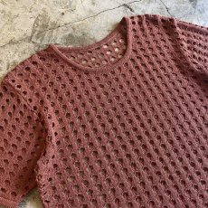 画像3: BROWN COLOR PUNCHING DESIGN MESH S/S TOPS / Ladies L (3)