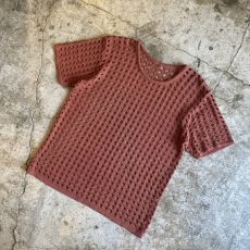 画像4: BROWN COLOR PUNCHING DESIGN MESH S/S TOPS / Ladies L (4)