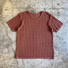 画像1: BROWN COLOR PUNCHING DESIGN MESH S/S TOPS / Ladies L (1)