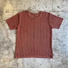 画像2: BROWN COLOR PUNCHING DESIGN MESH S/S TOPS / Ladies L (2)