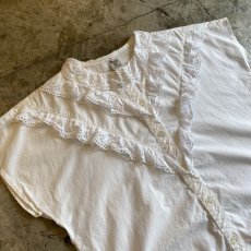 画像3: EURO OLD PUNCHING LACE FRILL DESIGN S/S SHIRT / Ladies M (3)