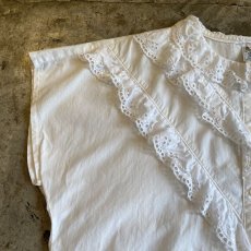 画像5: EURO OLD PUNCHING LACE FRILL DESIGN S/S SHIRT / Ladies M (5)