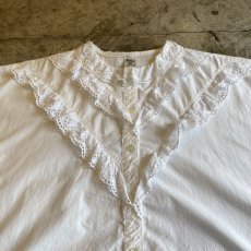 画像4: EURO OLD PUNCHING LACE FRILL DESIGN S/S SHIRT / Ladies M (4)