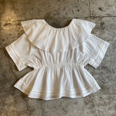 画像2: WHITE COLOR DESIGN FRILL COLLAR S/S SHIRT / Ladies M (2)