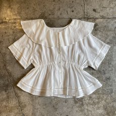 画像1: WHITE COLOR DESIGN FRILL COLLAR S/S SHIRT / Ladies M (1)