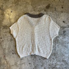 画像2: PALE TONE COVERED BUTTON CROCHET DESIGN S/S CARDIGAN / Ladies M (2)