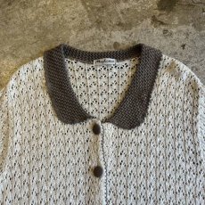 画像7: PALE TONE COVERED BUTTON CROCHET DESIGN S/S CARDIGAN / Ladies M (7)