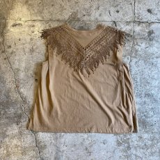 画像2: BEIGE COLOR FRINGE DESIGN N/S TOPS / Ladies M (2)