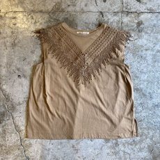 画像1: BEIGE COLOR FRINGE DESIGN N/S TOPS / Ladies M (1)