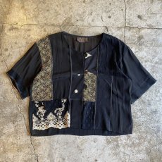 画像1: DESIGN PATCHWORK PATTERN SHORT S/S SHIRT / Ladies L / MADE IN USA (1)