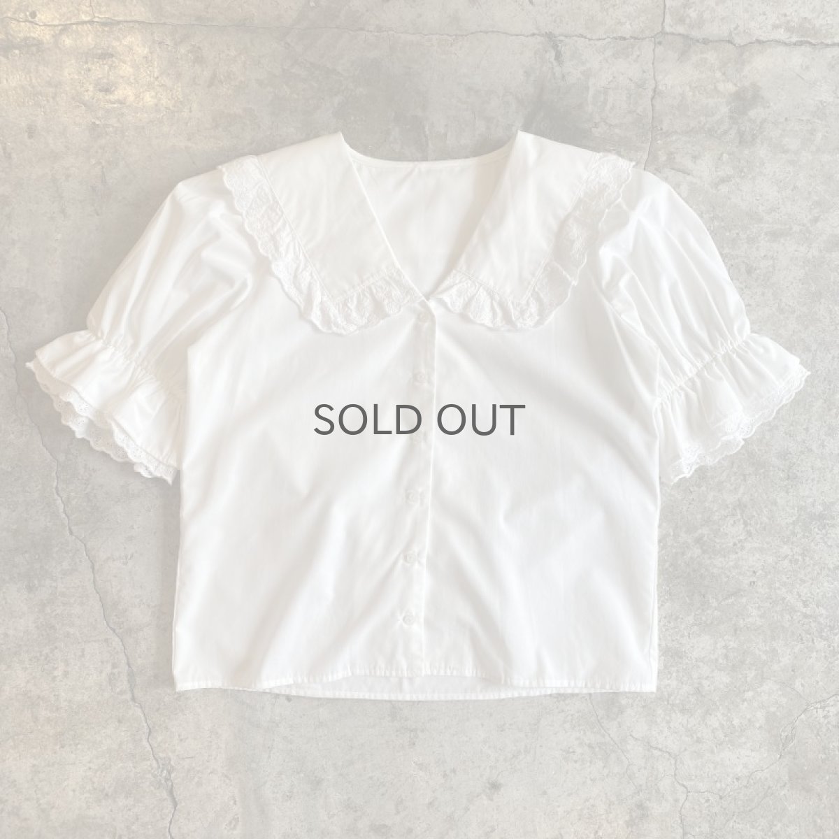 画像1: WHITE COLOR FRILL DESIGN COLLAR COTTON SHIRT / Ladies M (1)