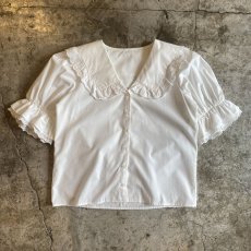 画像1: WHITE COLOR FRILL DESIGN COLLAR COTTON SHIRT / Ladies M (1)