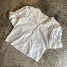 画像4: WHITE COLOR FRILL DESIGN COLLAR COTTON SHIRT / Ladies M (4)