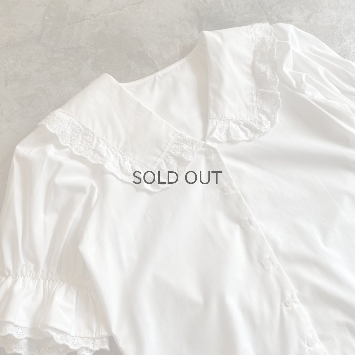画像3: WHITE COLOR FRILL DESIGN COLLAR COTTON SHIRT / Ladies M (3)