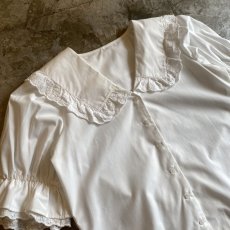 画像3: WHITE COLOR FRILL DESIGN COLLAR COTTON SHIRT / Ladies M (3)