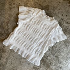 画像4: WHITE COLOR PLEATS DESIGN FRILL NECK S/S TOPS / Ladies M (4)