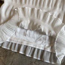 画像11: WHITE COLOR PLEATS DESIGN FRILL NECK S/S TOPS / Ladies M (11)