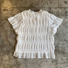 画像2: WHITE COLOR PLEATS DESIGN FRILL NECK S/S TOPS / Ladies M (2)